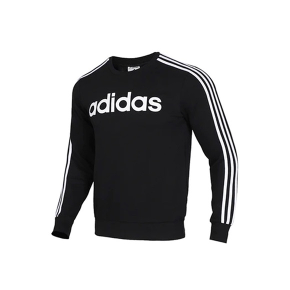 Adidas E 3S Crew FL Round-neck Sweater Unisex Black/White DQ3084 Size Large - Picture 2 of 15